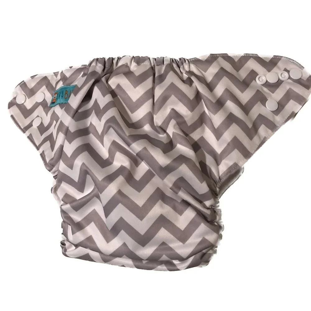 Alva Baby Cloth Diaper Cover Grey White Chevron Stripe 2 Inserts Multiple Adjust
